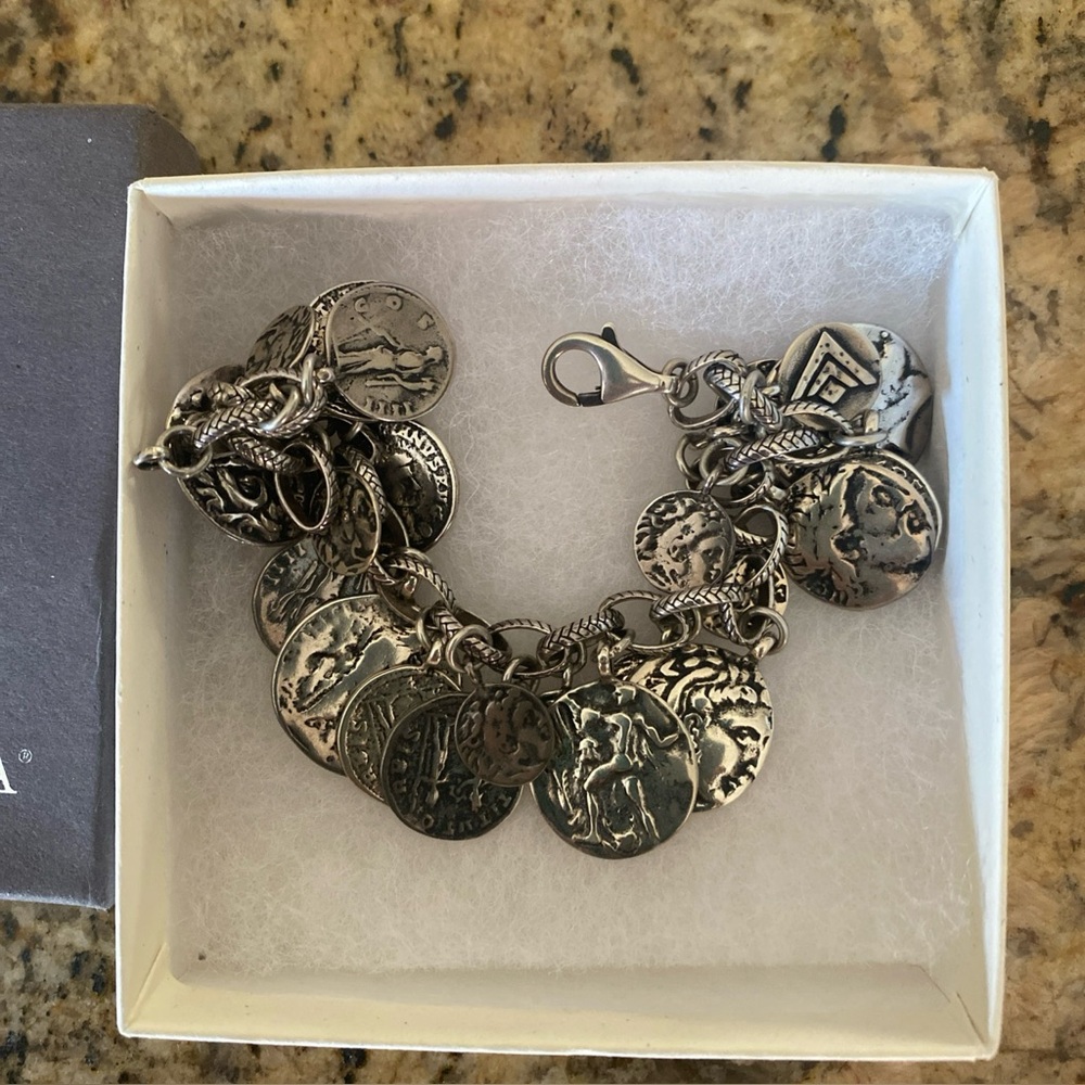 Vintage Silpada Sterling Silver Roman Coin Cha-Cha Bracelet 8 inch